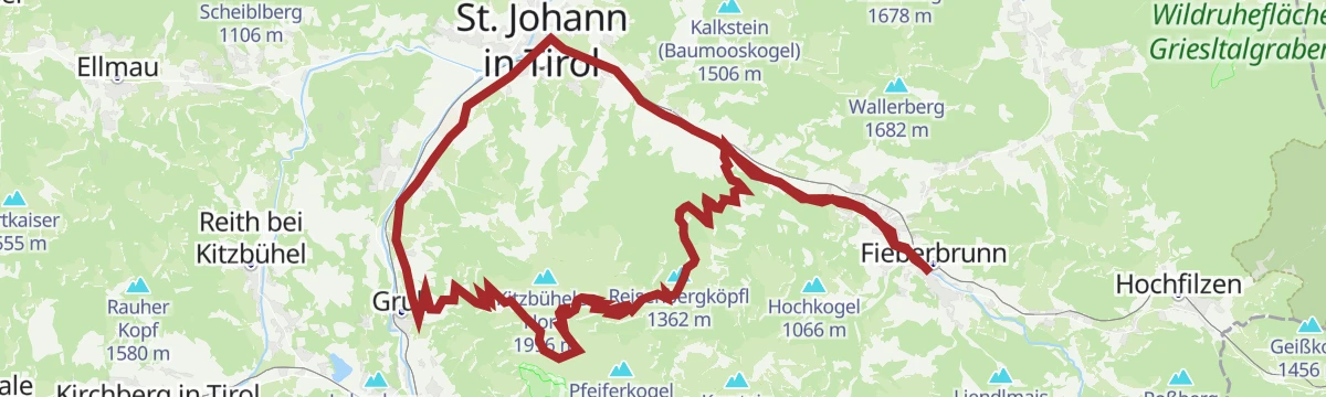 Route map: Raintal - Hornköpfl 254 - Kitzbühel 255 - St. Johann i.T. 20 - Fieberbrunn
